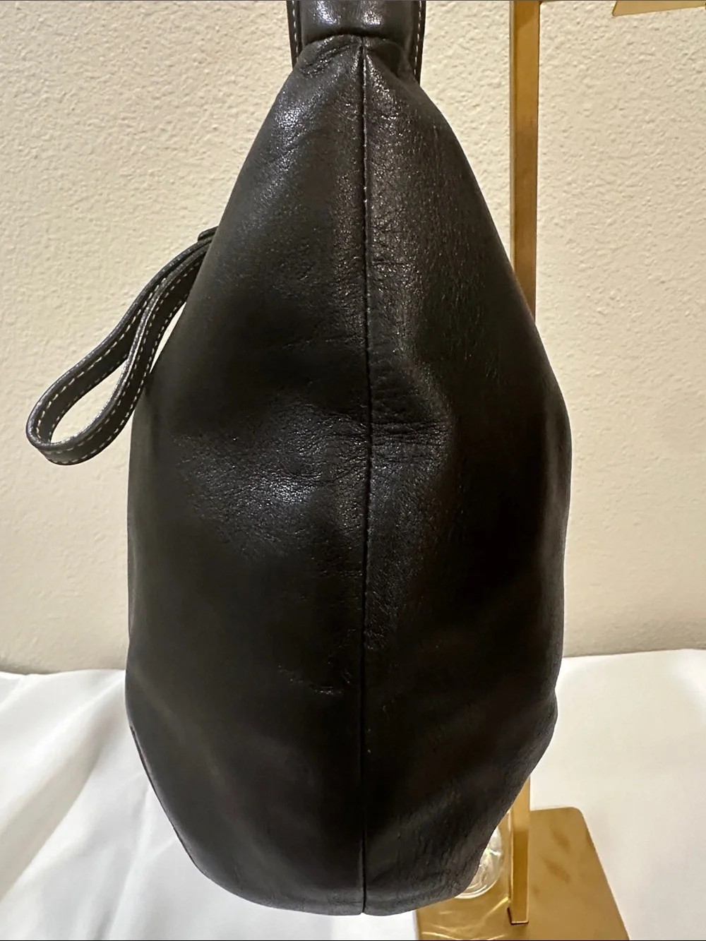 Vintage COACH Black Leather Hobo Shoulder Bag with Branded Charm and Silver HW